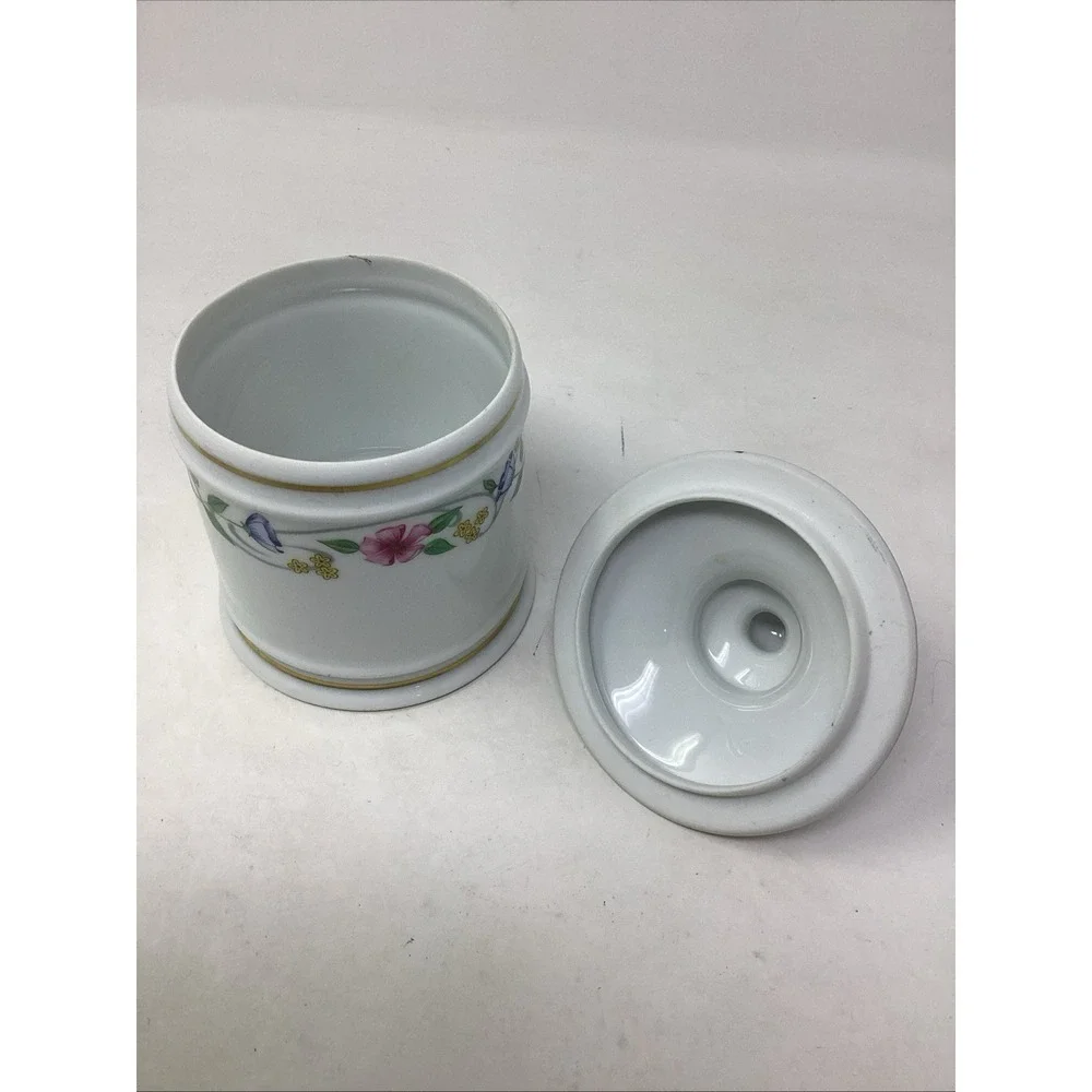 VTG Chamart Limoges France Porcelain Apothecary Jar w Lid Gold Trim Painted 7